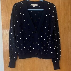 LOFT Navy Cardigan with White Dots